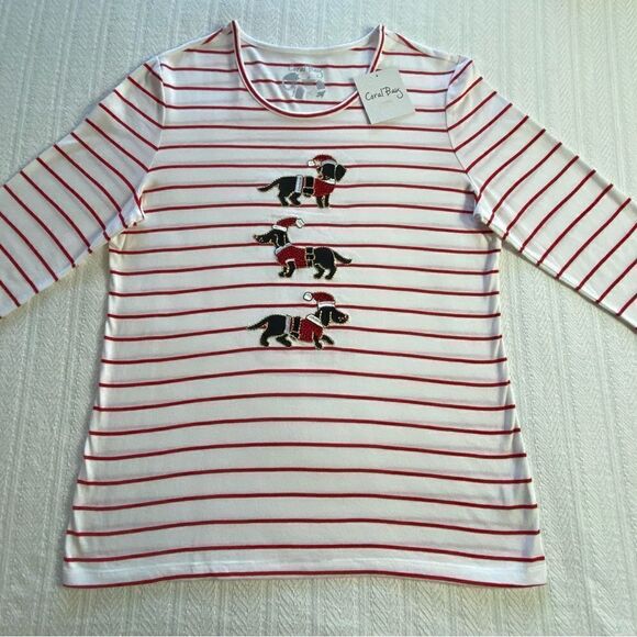 Coral Bay Women’s Christmas Dachshund 3/4 Sleeve Top - Picture 1 of 4